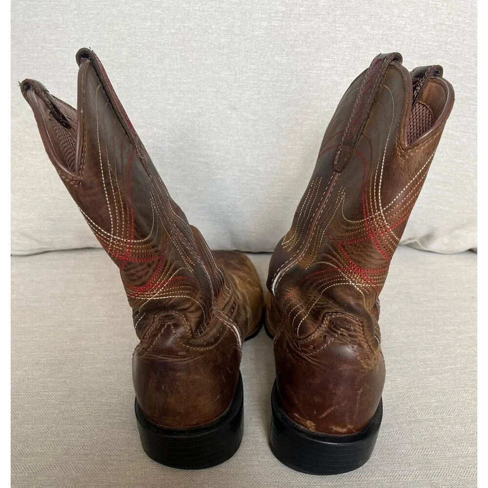 Ariat Men's Cowboy Western Boots Brown Leather Square Toe US 8 D